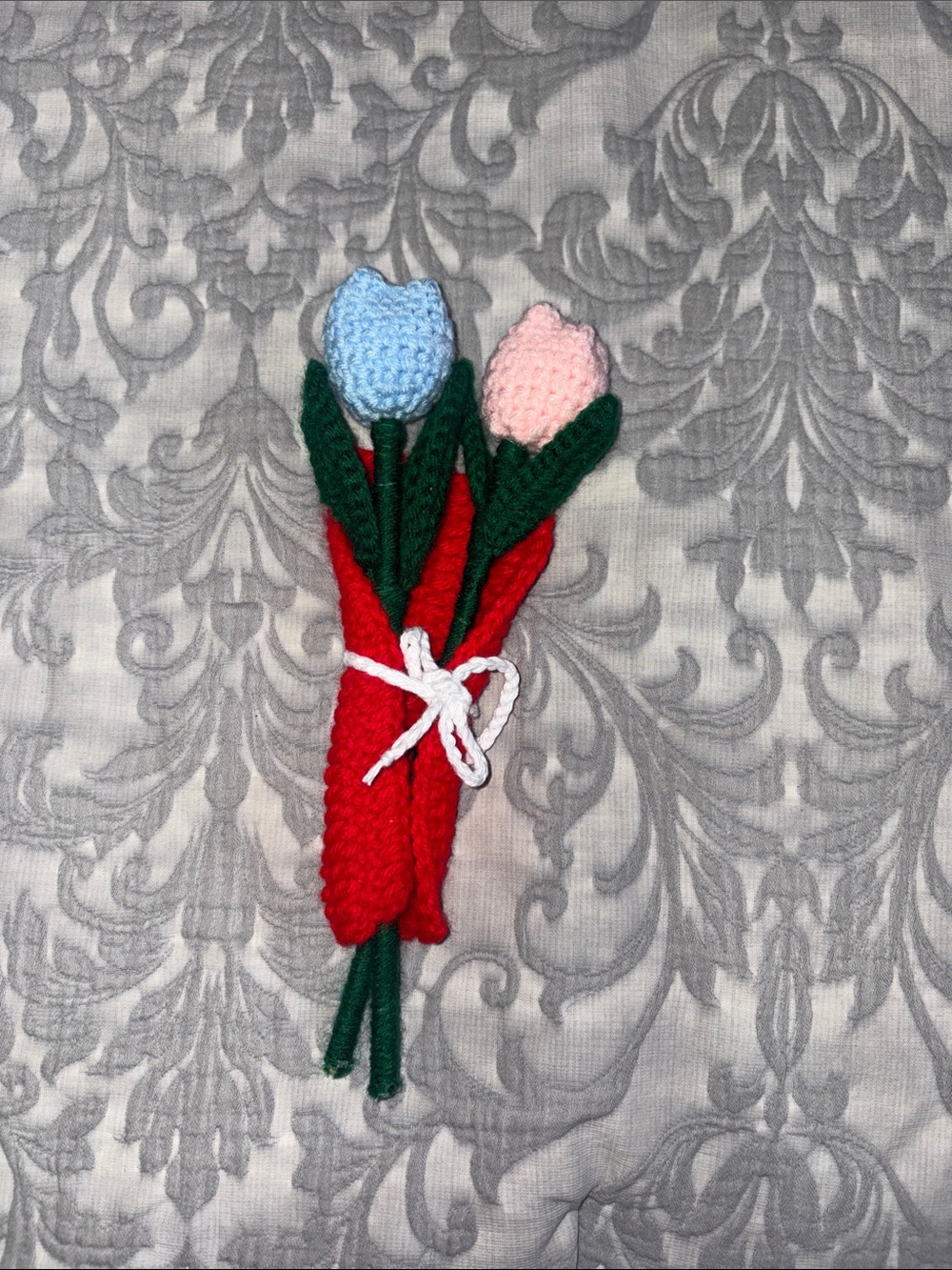 Handmade Crochet Tulip Bouquet - Pink & Light Blue